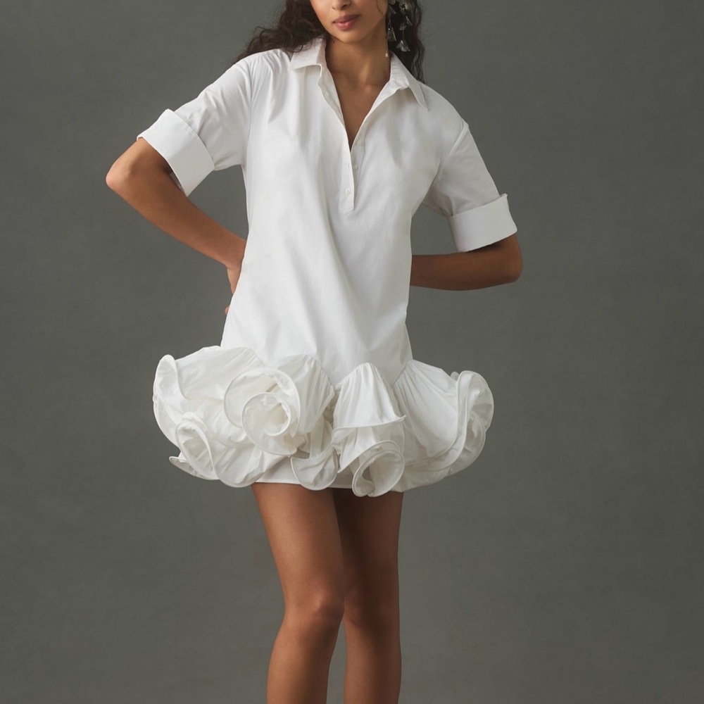 White Ruffled Hem Dress